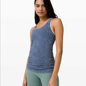Lulu Lemon athletica cool racer back dye tank in washed ink blue shade NWT